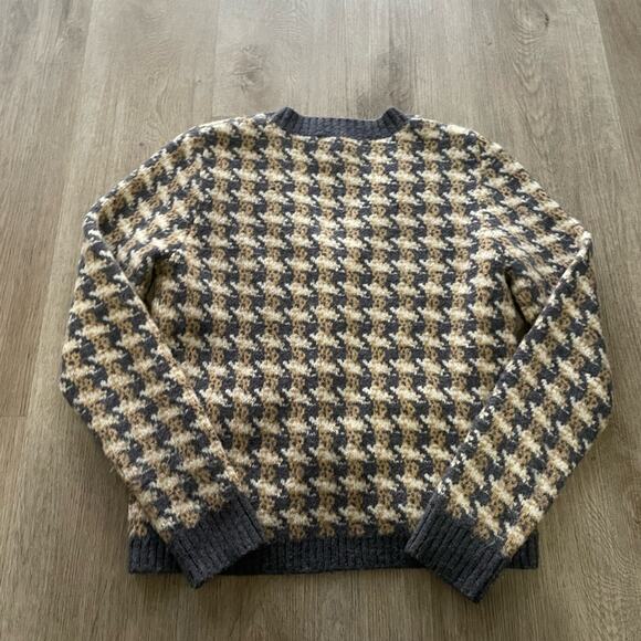 heartloom marlie blue houndstooth v-neck pearl jeweled button cardigan sweater - Picture 2 of 7